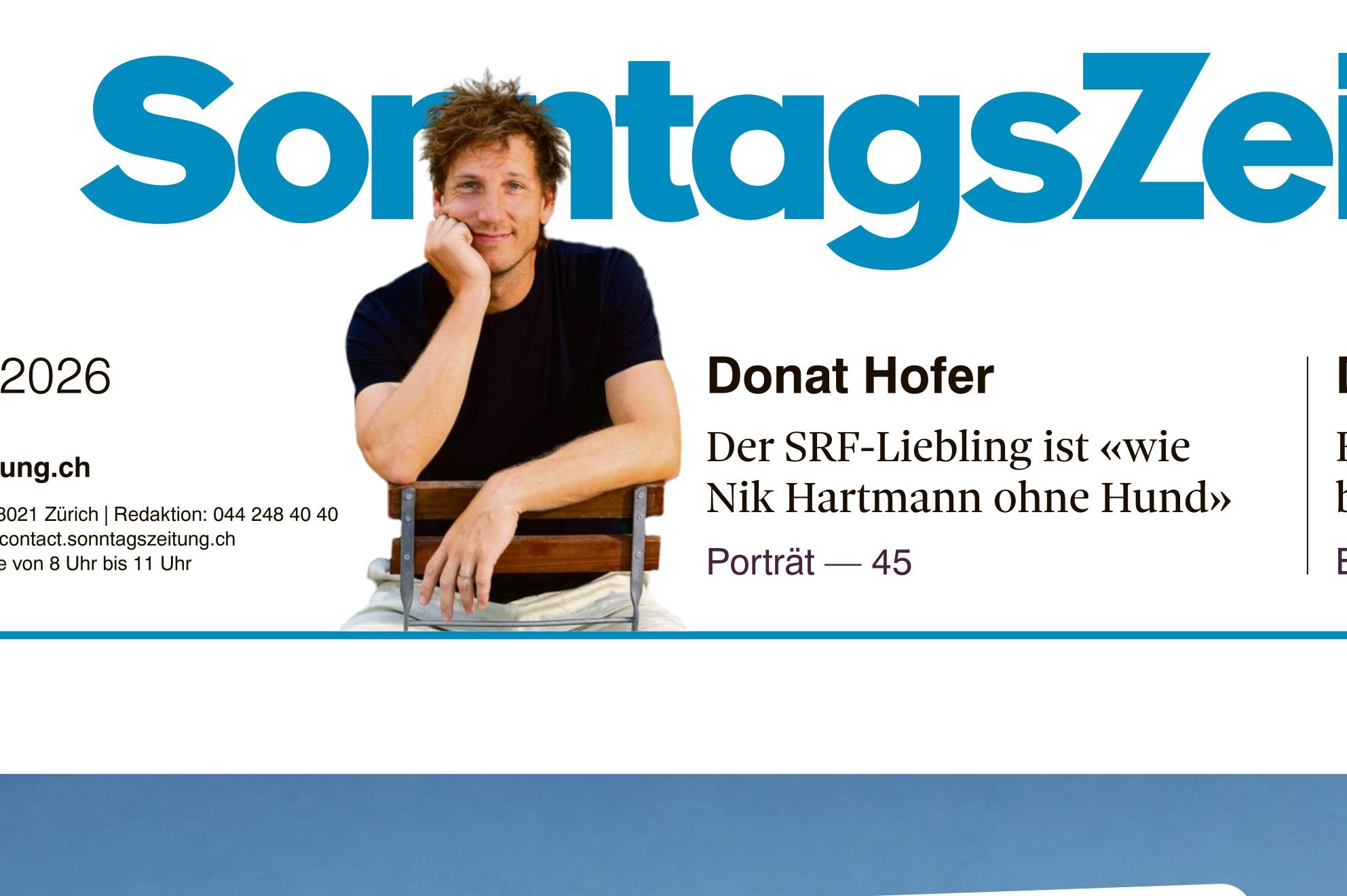 SonntagsZeitung-Cover-Ausschnitt: Donat Hofer